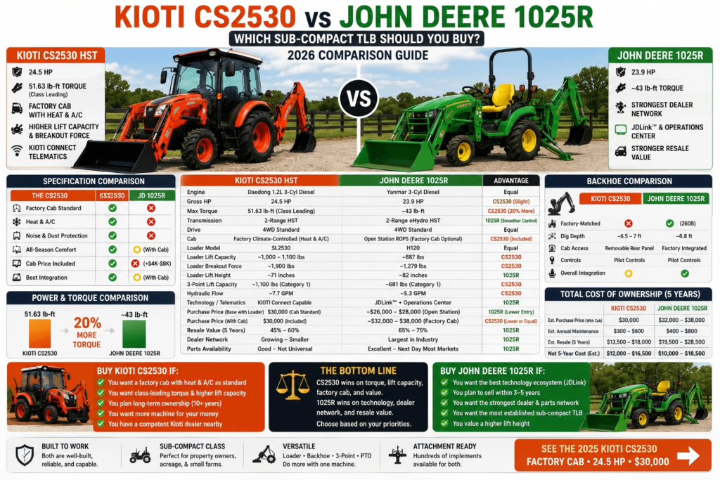 Kioti CS2530 vs John Deere 1025R