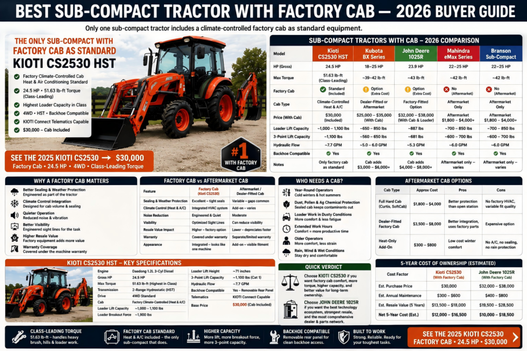 sub-compact tractor with cab