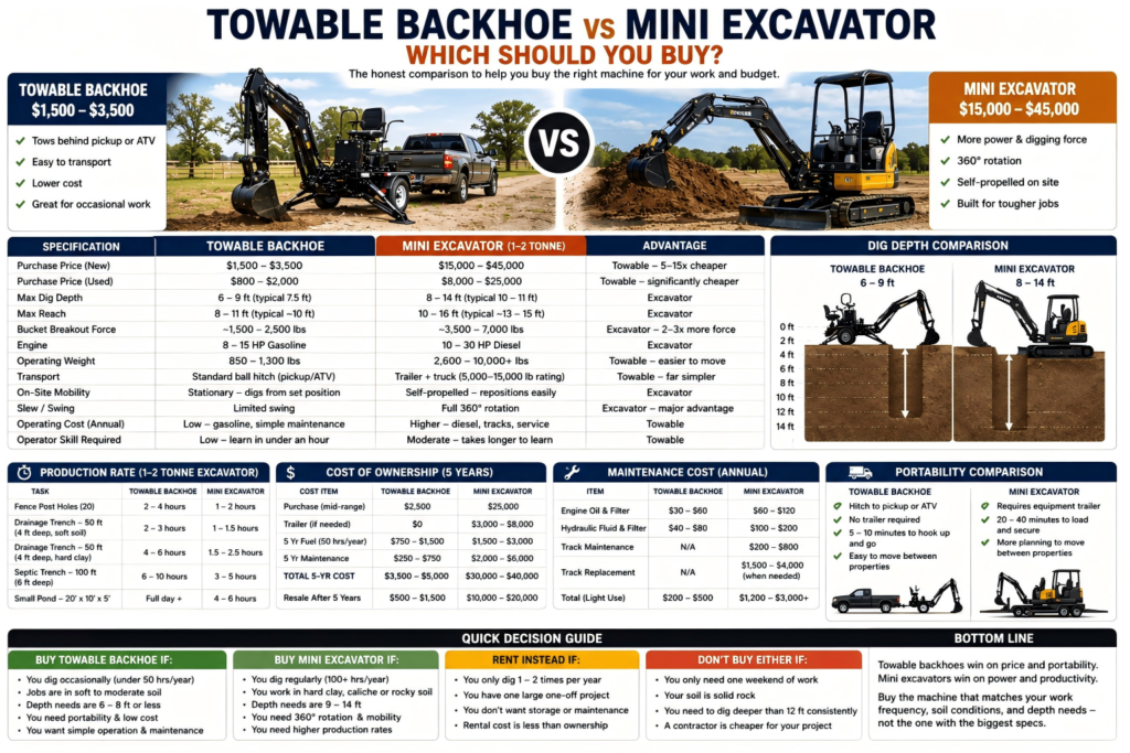 towable backhoe vs mini excavator
